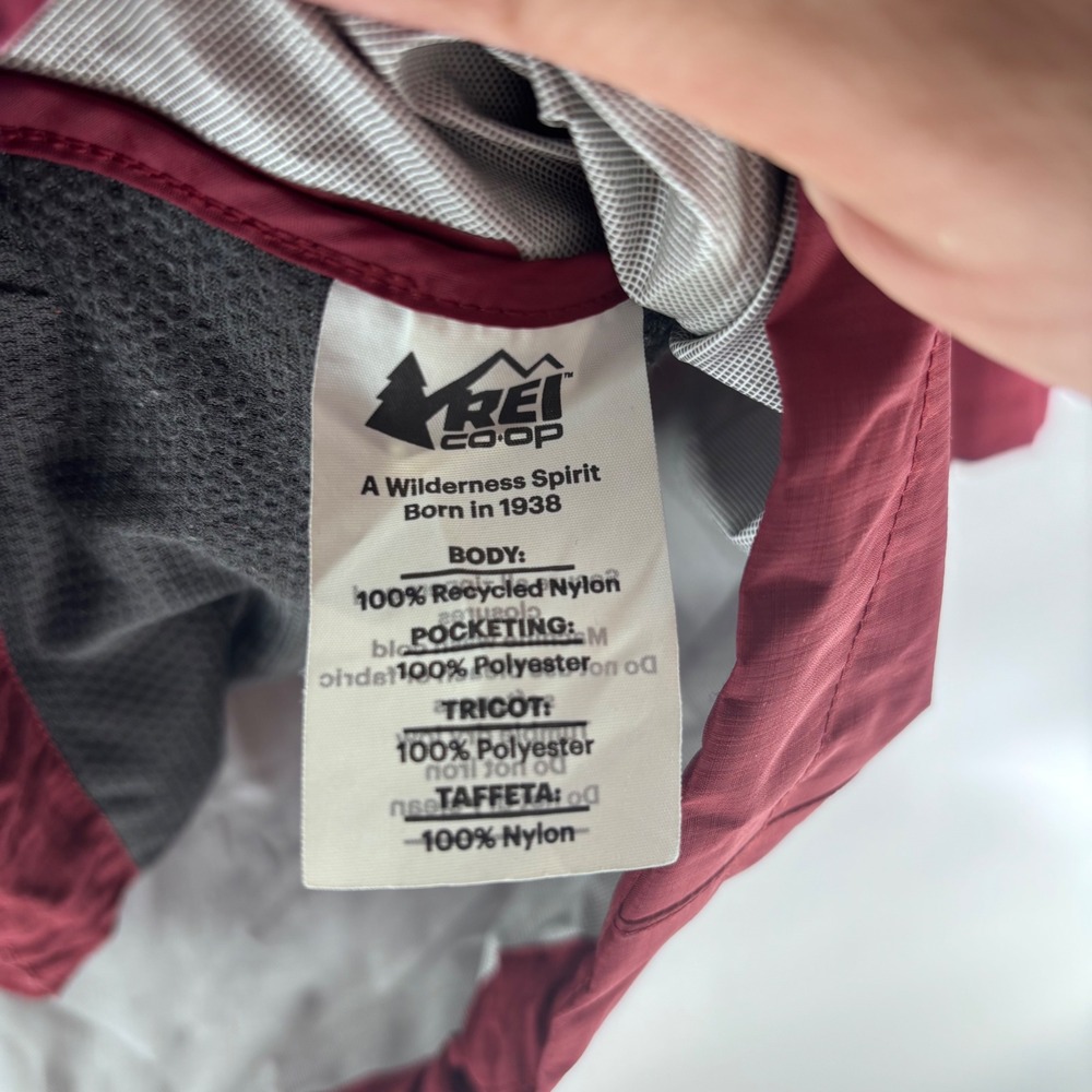 REI Co-op Rain Jacket Womens 1X Burgundy Recycled Nylon Hooded Shell Hiking - Picture 4 of 6